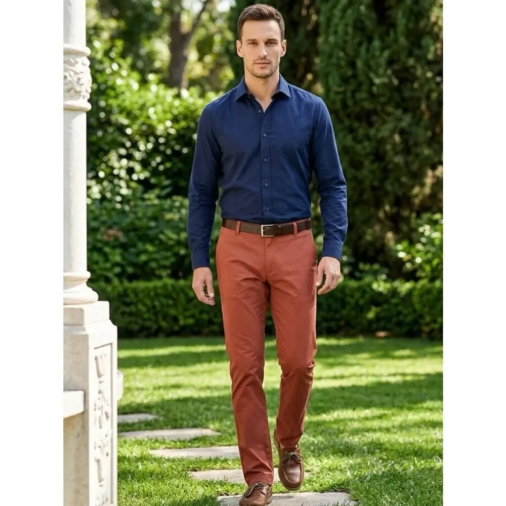 NWT Tailor Vintage Men’s Canyon Red Flat Front Casual Chino Pants - Size 38x34